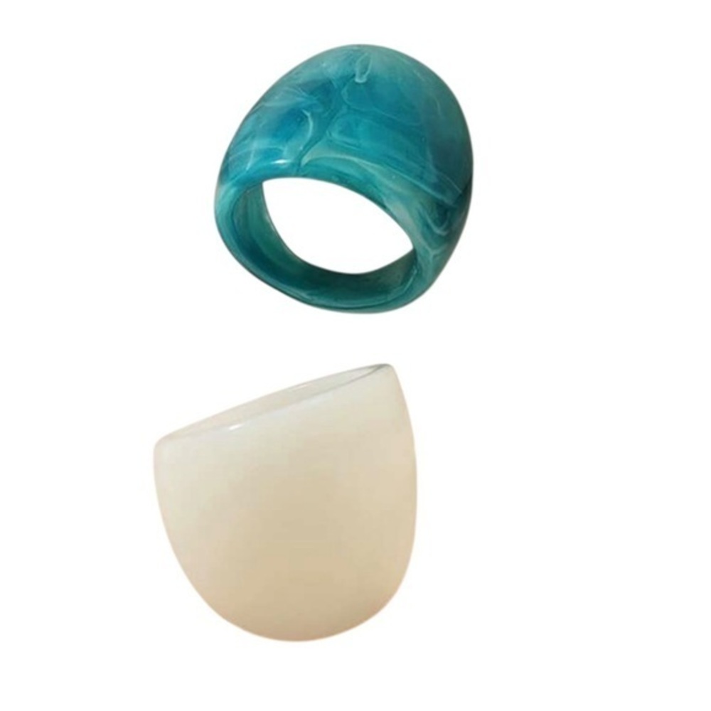 Y2K Bohemian 2 Piece Blue & White Resin Chunky Ring
